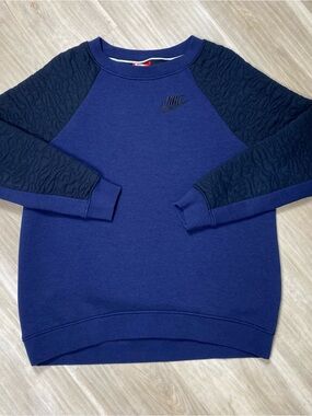 Nike Tech Fleece Crewneck Sweatshirt Mens Large Navy Blue Quilted Sleeve